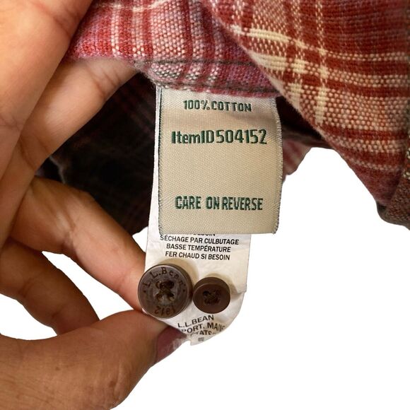 L.L. Bean Shirt Womens Small Gray Red Plaid Flannel Button Up Pocket - Picture 9 of 11